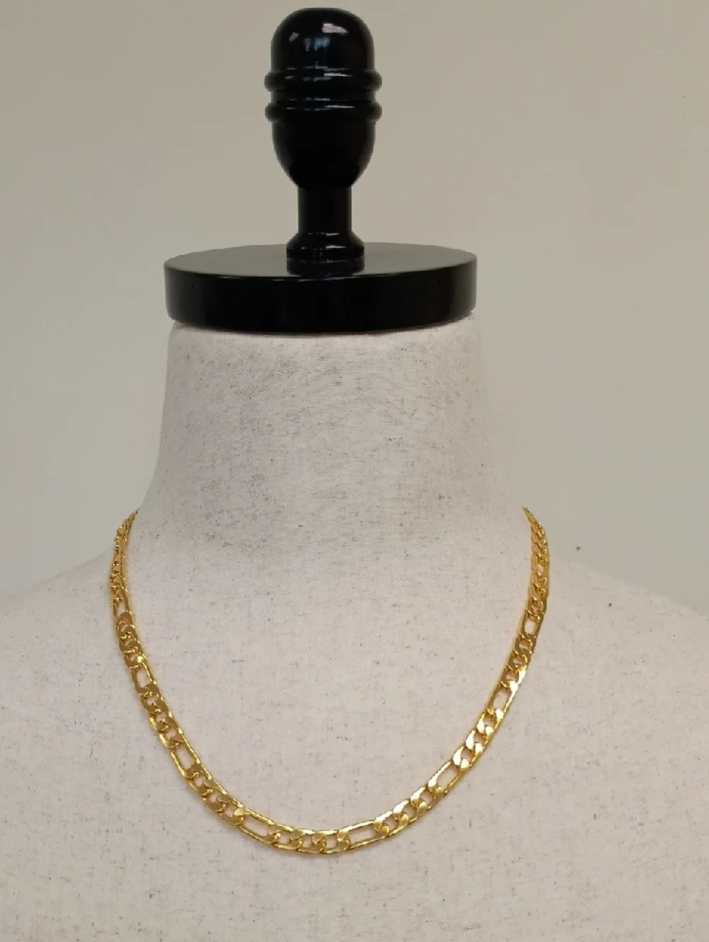 Gold Tone Figaro Chain Necklace 22” Unisex Layering Jewelry